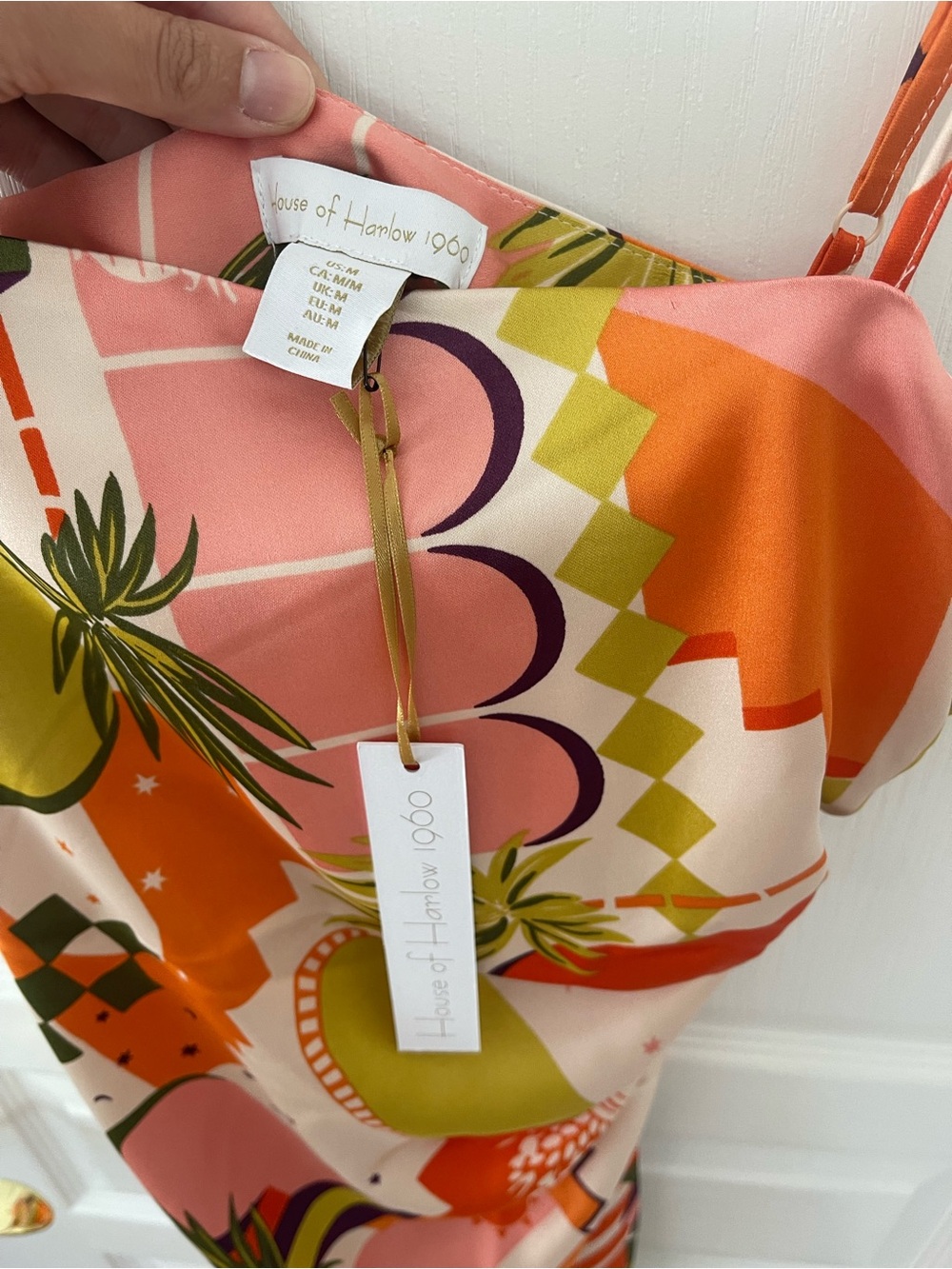 House of Harlow 1960 Pink, Orange & Green Abstract Midi Slip Dress - Picture 3 of 5